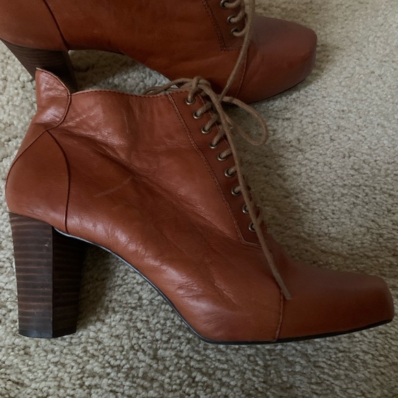 Nine West Shoes - Nine West Cognac Winstrol Leather Lace Up Boots